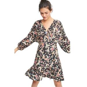 Farm Rio Anthropologie Black Floral Mini Dress